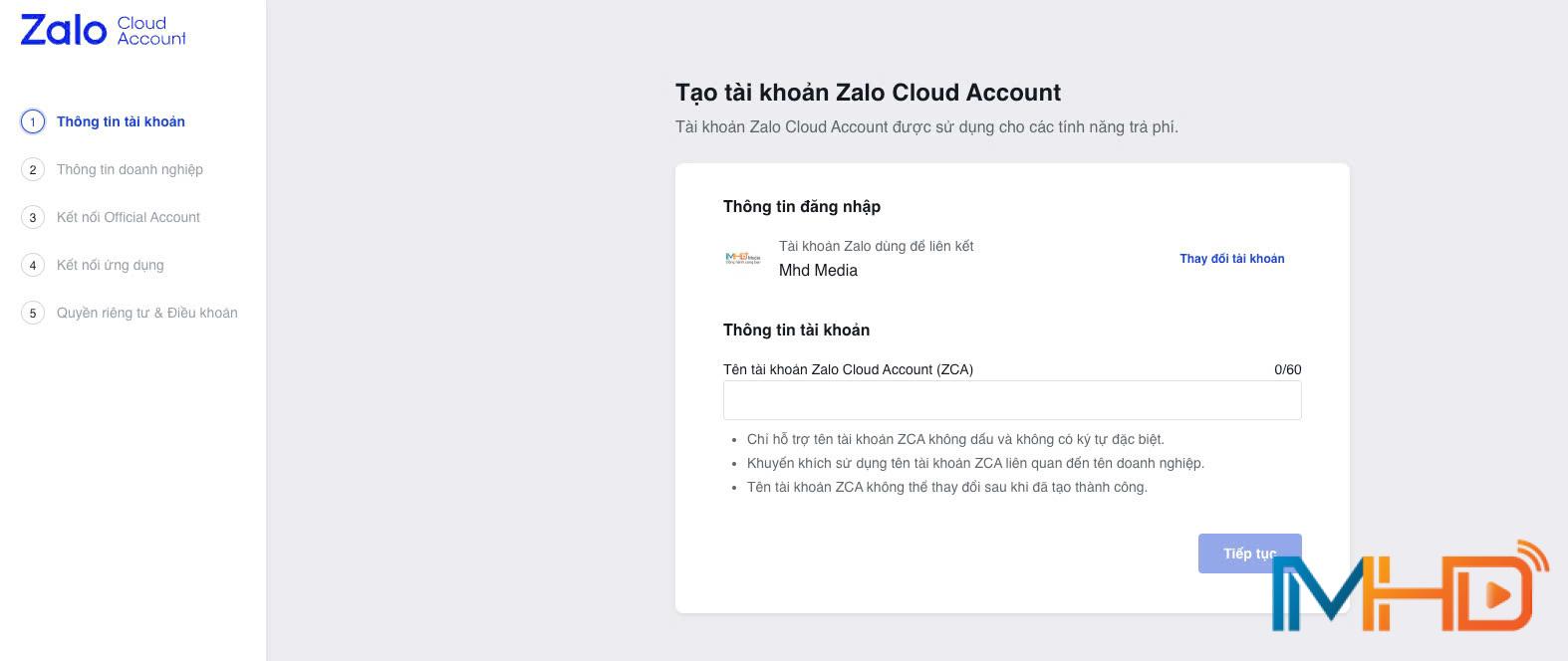 Hướng dẫn đăng ký Zalo Cloud Account