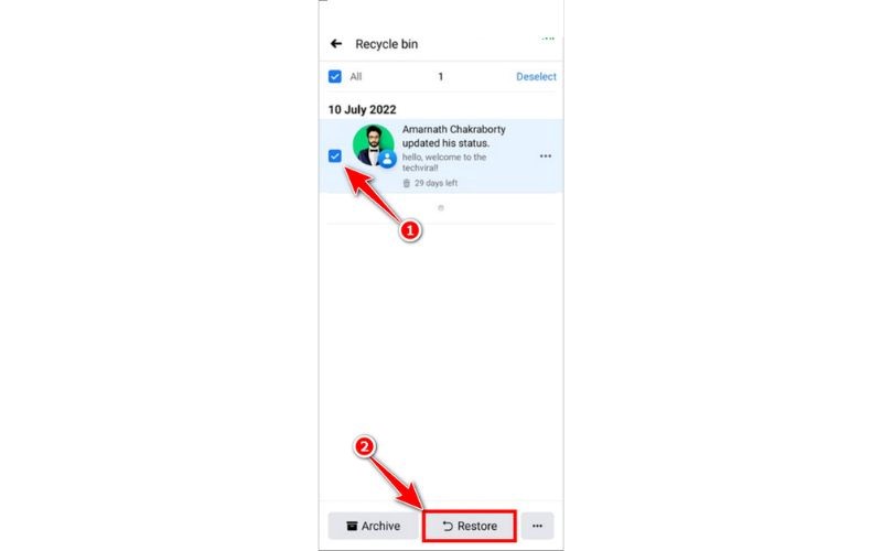 Cách khôi phục bài viết đã xóa trên fanpage bằng điện thoại
