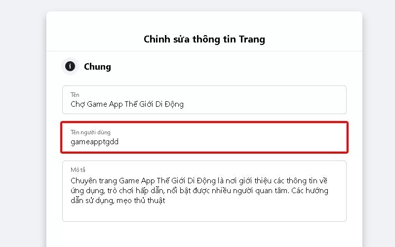 thay đổi đường Link URL cho Fanpage Facebook trên máy tính
