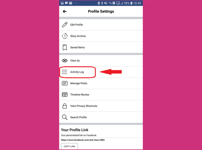 Bước 2: cách xóa tất cả bài viết trên facebook trên điện thoại Samsung
