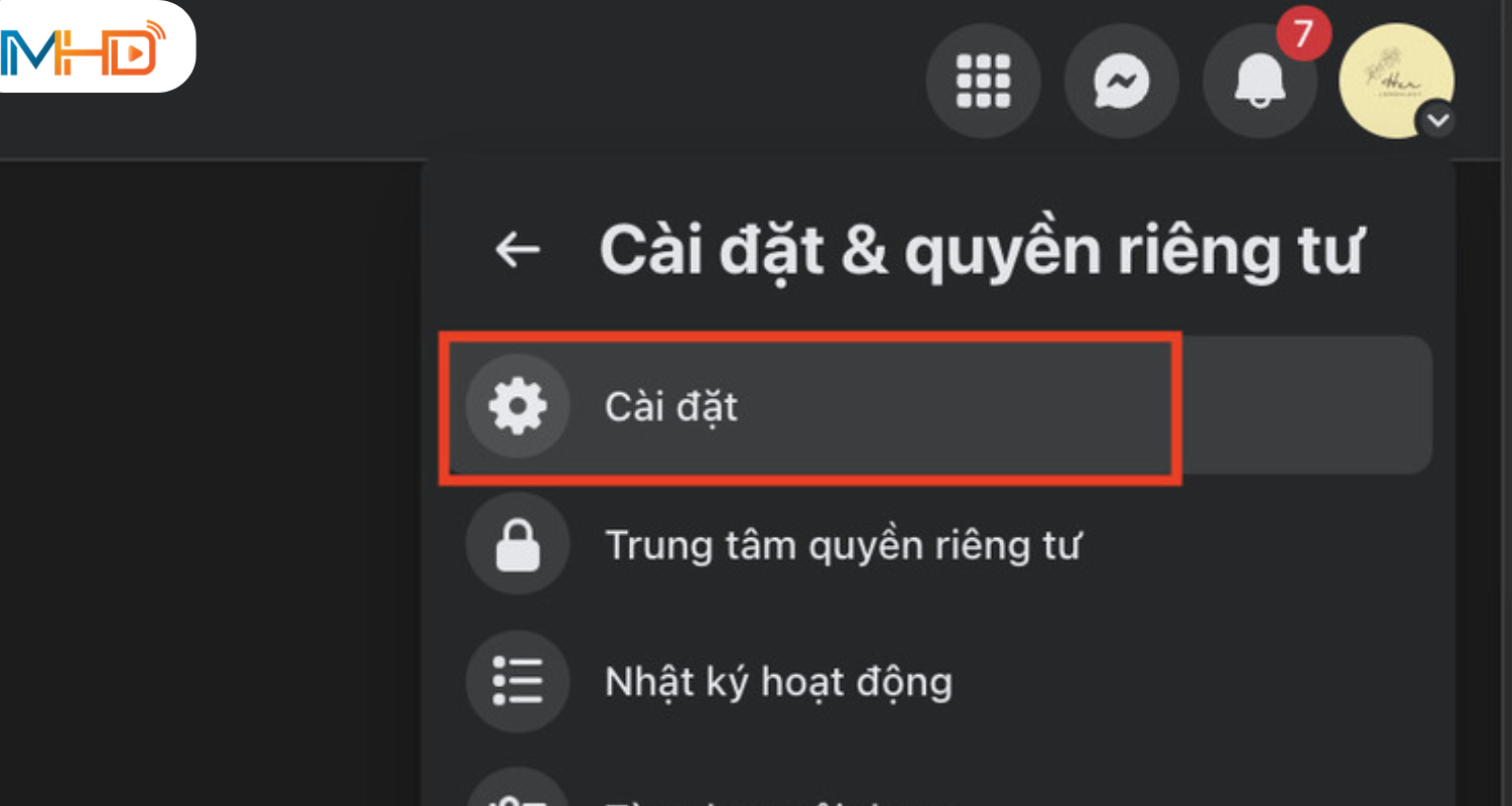 Chọn cài đặt để tiếp tục thao tác kiểm tra