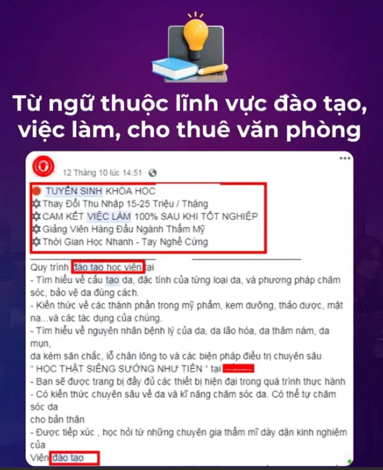 Từ ngữ thuộc lĩnh vực đào tạo, việc làm, cho thuê văn phòng
