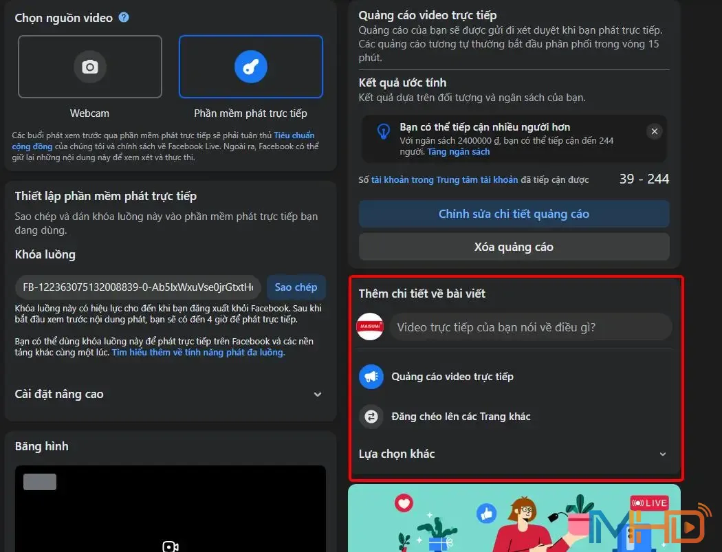 Page không có live các nút này sẽ mờ đi